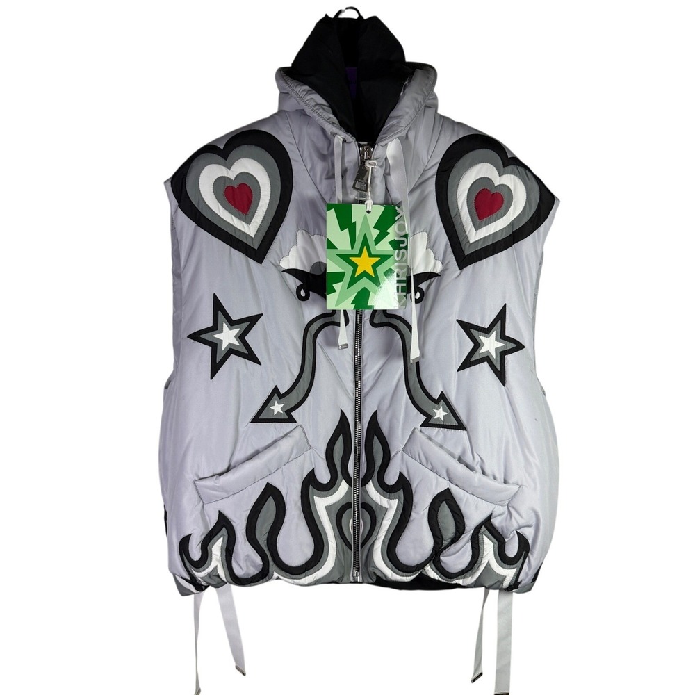 Khrisjoy Puff Oversized Vest Texas P Grey Hooded Graphic Puffer Size 01